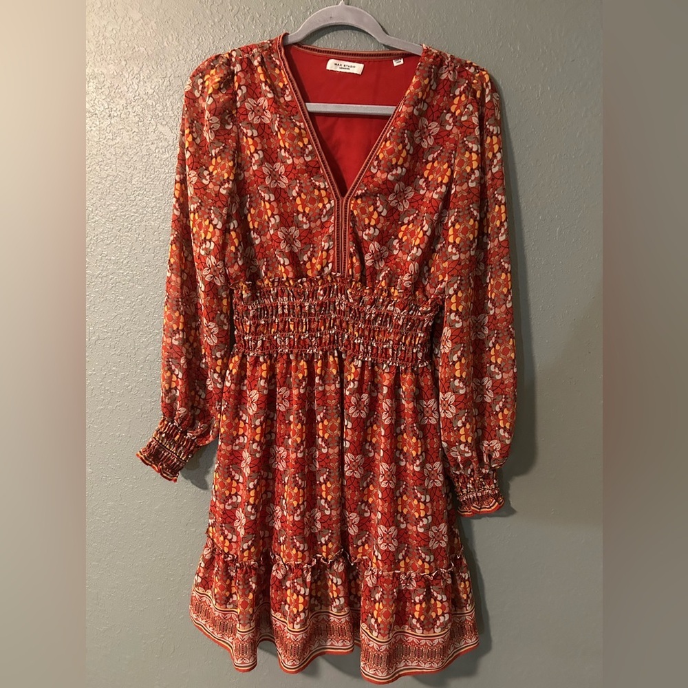 Max Studio Boho Mini Dress - Small - Red Floral Autumn Fall​
